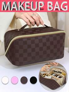 قطعة واحدة حقيبة مكياج كبيرة السعة محمولة، منظم فرش المكياج، حقيبة سفر، حقيبة أدوات التجميل، محفظة العناية بالبشرة، حقيبة أمتعة للمكياج والفرش والظلال والطلاء وغيرها من المجوهرات، هدية عيد الأم والصديقات والعائلة والمعلمين والزملاء، أعياد الميلاد والكريسماس وهالوين - متعدد الألوان - مشاهدة 8