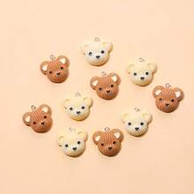 10个可爱卡通树脂熊头吊坠，适合制作耳环、手链、项链、钥匙扣等首饰 - 混合装 - 彩色 - 查看 5
