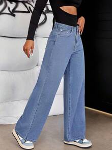 Versátil y de moda, cintura ancha, cabeza suelta, cintura media, lavado de agua, vaqueros adelgazantes, casual picante, pantalones simples y versátiles - azul real - Ver 7