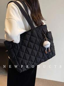 New Fashion Large Capacity Quilted Diamond Design Double Handle Shoulder Tote Bag, Lightweight And Portable, Women's Wallet, Suitable For Outdoor Travel In Summer, Decorated With Animal Pendants, Travel Essential Backpack