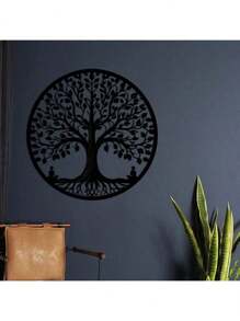 15.75 Inch Circular Elegant Tree Of Life Metal Wall Art, Intricate Black Metal Decor With Nature Patterns, Ideal For Home, Office, Outdoor Use, Perfect Housewarming & Birthday Gift, Suitable For Modern Home Decoration