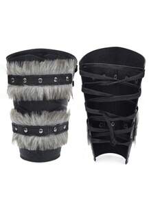 Nordic Viking Barbarian Arm Guards, Medieval Artificial Fur Gauntlets, Vintage Faux Leather Bracers For LARP Halloween - A - View 1