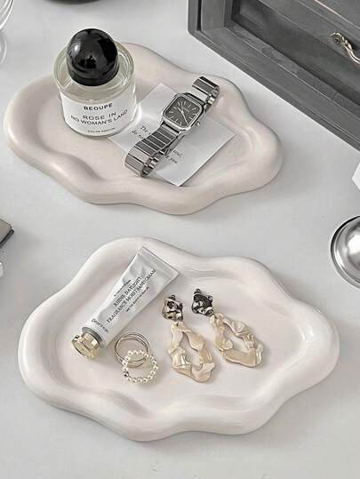 2pcs/1pc 7.68x5.32 Inch Asymmetrical Cloud-Shaped Ceramic Jewelry Tray, Nordic Style Jewelry Storage Dish, Decorative Plate For Jewelry Collection, Jewelry Display, Suitable For Birthday, Mother's Day, Christmas, Halloween, St. Patrick's Day, Thanksgiving, Back To School, Valentine's Day, Teacher's Day Gifts For Women