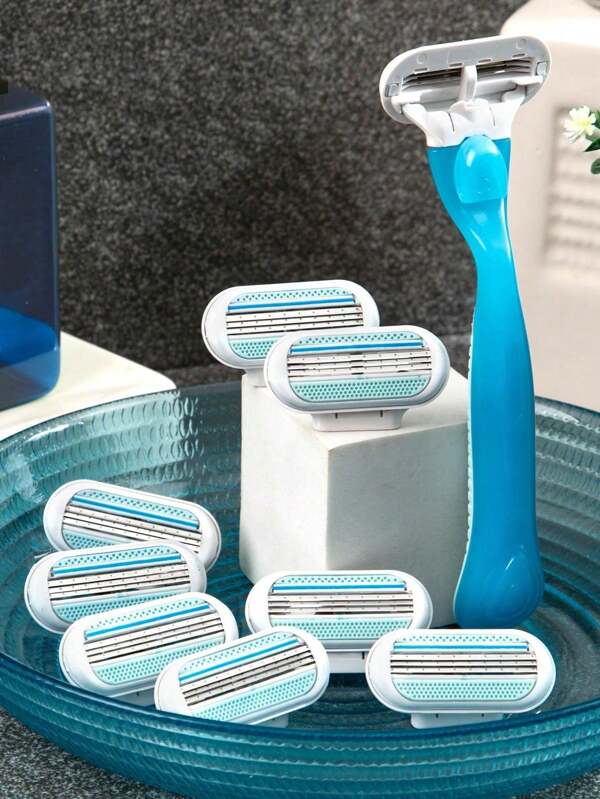 jifuli Women Bikini Manual Razor Blade Hair Removal Shaving 3-Layer Stainless Steel Blade Replaceable Shaver Head