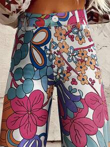Colorful Floral Loose Fit Fashion Creative Retro Novelty Wide Leg Pants - Multicolor 2 - View 4
