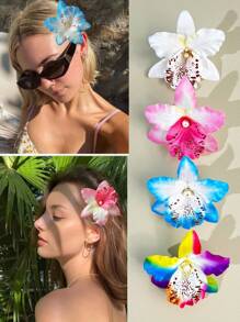 1/4 piezas Pasadores para el cabello con flor hawaiana para mujeres, 4 piezas de pasadores con flores artificiales, pasadores con flores de Plumeria Hibiscus para vacaciones, fiestas en la playa, accesorios para el cabello con flores tropicales para niñas en días festivos, pasadores con forma de oreja de gato