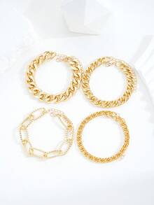 Bộ 4 chiếc vòng tay kim loại dày kết cấu phóng đại, thiết kế cổ điển thanh lịch thời trang, thích hợp cho ngày lễ, tiệc tùng, hẹn hò, quà tặng, đeo hàng ngày - Vàng - Xem 6
