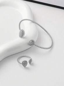 1 set de brazalete de gota abierto y anillo simple para mujer, enchapado en oro de 18K