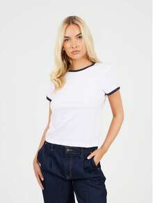 brave soul Short Sleeve Ringer Tee - White - View 3