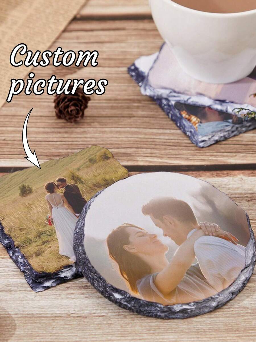 1 Set Customized Photo Slate Coasters, Wedding Coaster Set, Bridesmaid Gifts, Family Photo Gift, Customized Coasters - Multicolor - View 1