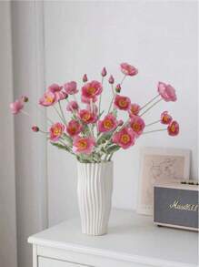 1 Stück künstliche Mohnblume mit 3 Blüten und 1 Knospe, 58CM lange nicht verblassende Kunststoffpflanze künstliche Blumenstrauß, einfacher und moderner Stil, kann gebogen werden um Formen zu gestalten - für DIY, Heimdekoration und Vasen Blumenarrangements, Hochzeit, Party