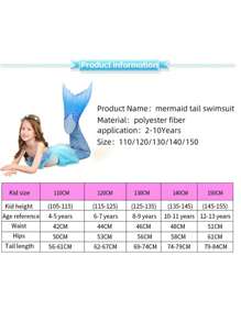 3 Pcs Mermaid Costume,Mermaid Tail For Girls Role-Play,Children Beach/ Pool Swimsuit , Princess Dress Bikini Bathing Costume,No Flippers