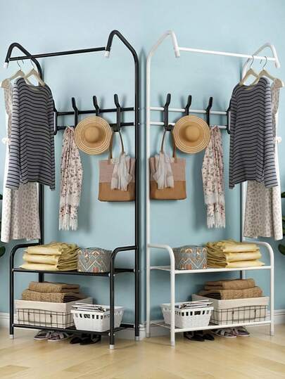 1 pieza Organizador de armario portátil multifuncional, perchero de hierro para zapatos, sombreros y ropa, 24 pulgadas de ancho, móvil y fácil de ensamblar, adecuado para la sala de estar, el dormitorio, la oficina, excelente como regalo del Día de San Valentín