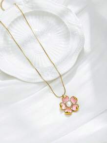 Mazuer 1pc 18K Gold Plated Vintage Summer Beach Sea Style Necklace, Versatile, Elegant, Subtle Floral Pendant Necklace, Suitable For Dates, Graduations, Thanksgiving Gifts, Holidays, Parties, Commute, Vacation