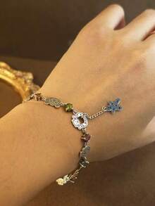 1pc Minimalist Silver Bowknot Charm Adjustable Snake Chain Bracelet, Luxury Elegant Style
