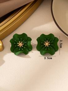 1 Pair Summer Fresh & Vibrant Colorful Dopamine Print Asymmetrical Pleated Double-Layer Flower Stud Earrings, Suitable For Women For Travel, Casual Wear, Party