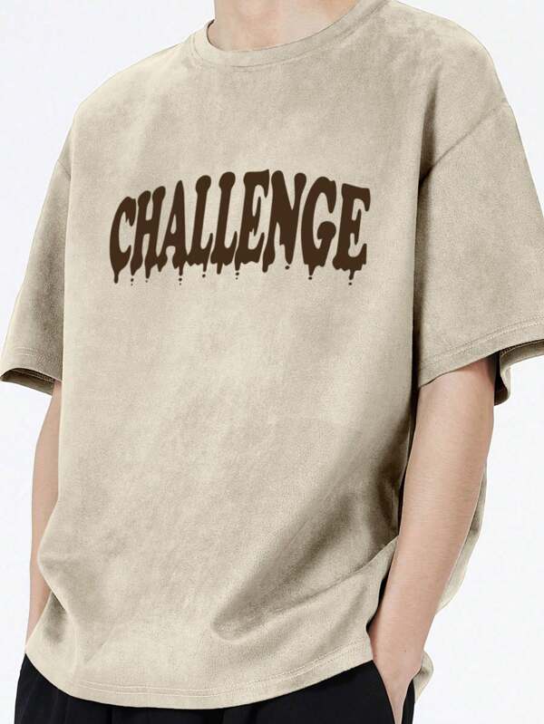 1pc Tween Boys Fashion Hip-Hop Letter Print Decorative Short Sleeve T-Shirt