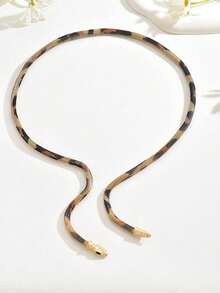 1pc Adjustable Fashionable Exaggerated Faux Snake Mesh Chain Leopard Print Choker Necklace, Customizable Wear - Golden Leopard Print - View 3