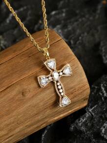 1 pieza de collar de hombre estilo vintage de acero inoxidable chapado en oro de 18k con colgante precioso de Jesucristo crucificado con circonita, collar de acero inoxidable chapado en oro estilo hip-hop europeo y americano con cruz dorada