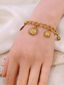 1Pc Summer Beach Stainless Steel Vintage Sun Charms Bracelets For Girl 18K PVD Plated Sunburst Smiling Sun Chain Bracelets Jewelry Suitable For Daily Wear By Women - Bracelet - View 7