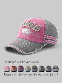 1pc Vintage Style Embroidered Letter Distressed Washed Hole Unisex Baseball Cap