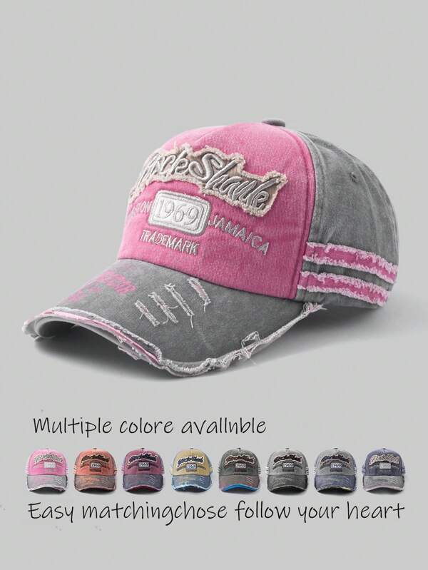 1 pièce Casquette de baseball unisexe de style vintage avec lettre brodée, délavée et trouée