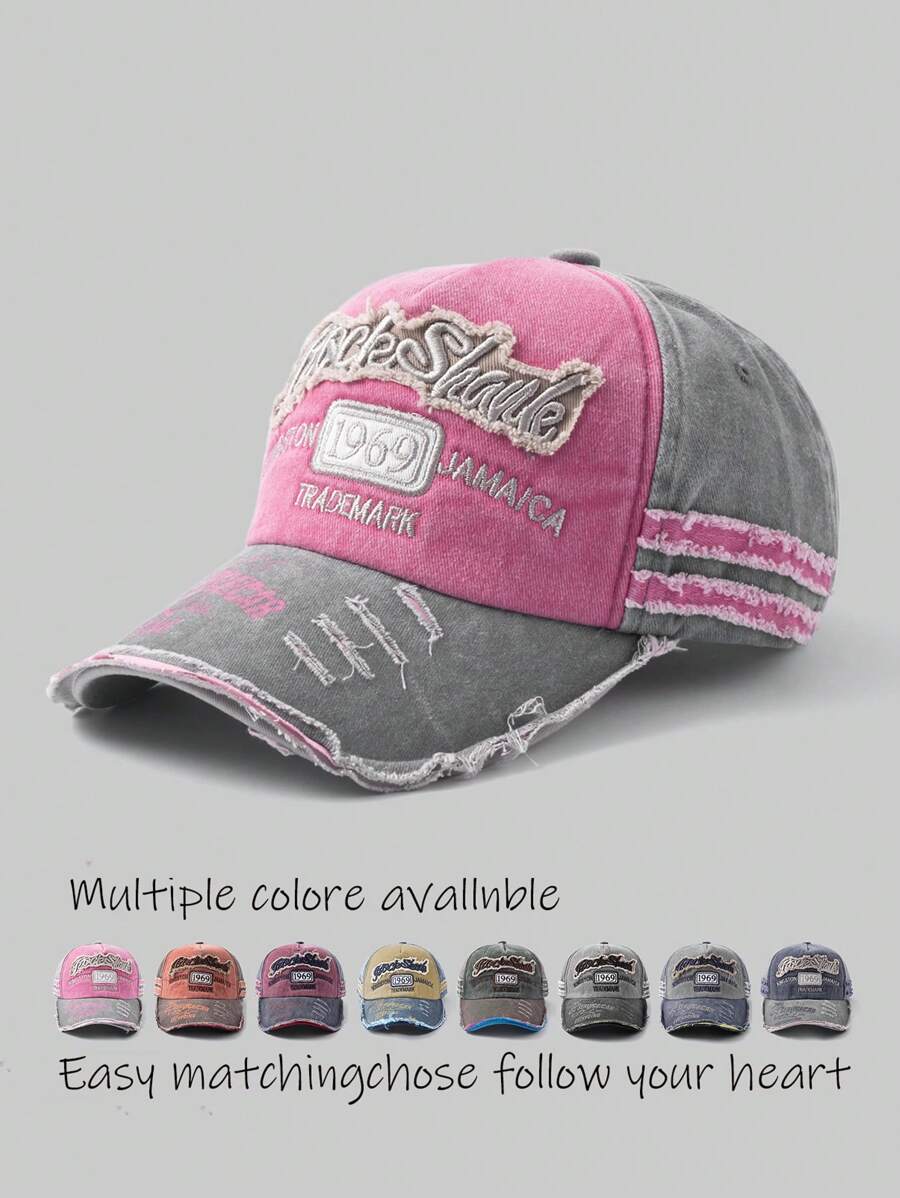 1pc Vintage Style Embroidered Letter Distressed Washed Hole Unisex Baseball Cap