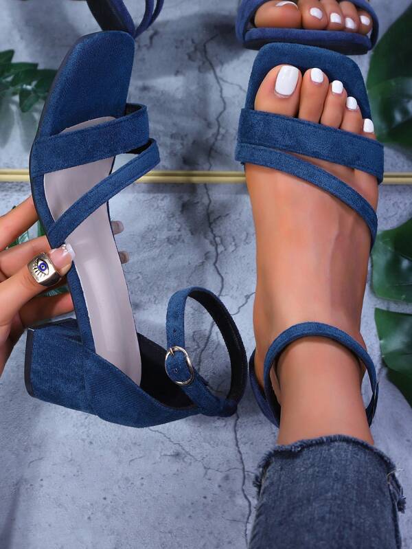 Sandales à talons hauts à la mode en tissu uni pour femmes, polyvalentes pour la plage, les mariages, les fêtes, le bureau, la maison, l'extérieur et l'été