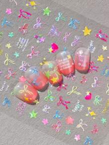 Un nuevo pegatina de arte creativo para uñas, pegatinas adhesivas para uñas con conchas grabadas, lazos brillantes, estrellas, corazones y otros diseños, adecuado para uso personal DIY y en libros de contabilidad lindos