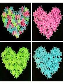 100 piezas de pegatinas de estrellas que brillan en la oscuridad - Reutilizables, decoraciones de pared y techo autoadhesivas de plástico, adecuadas para dormitorios y salas de estar, superficie mate multicolor, sin necesidad de baterías, diseño clásico para decoración del hogar de niñas, adhesivo de pared para decoración del hogar