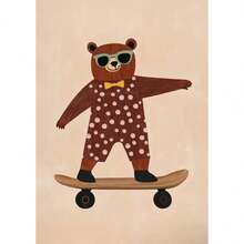 1PC Optional Frame Modern Funny Animals Rabbit Dog Bear Cat Lion Skateboard Posters Prints Crocodile Wall Arts Canvas Room Decor ,Wall Art With Frame - Multicolor - View 35