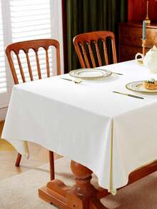 1pc Rectangular Cream-White Tablecloth, Suitable For Decoration On Dining Tables, Weddings, Buffet Parties And Camping Events - White - View 8