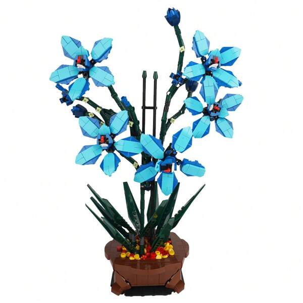 Potted Blue Orchid Building Block Kit Elegant Decoration Perfect Gift Choice Easy To Assemble