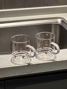 1pc Ins Style Heart-Shaped Glass Mug, High Borosilicate Glass Heat Resistant Coffee Cup With Handle, Suitable For Breakfast, Milk, Afternoon Tea, Latte Art, Juice, Tea, Couple Gift - Multicolor - View 7