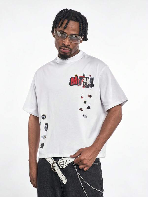 MT99 Retro American Style Graphic Print Round Neck Quick-Dry Short Sleeve Summer Solana T-Shirt, White