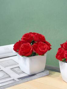 1PC 4.3-Inch (H) Artificial Rose Mini Potted Plant Home Living Room Bedroom Wedding Birthday Party Desktop Cute Decorative Gift