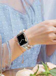 Beaded Boho Bracelet Compatible With Apple Watch Band 40mm/38mm/41mm Series 9 8 7 SE Series 6/5/4 Women Fashion Cute Handmade Crystal Beads Stretchy Watch Strap Compatible With Apple Watch Bands Series 3/2/1