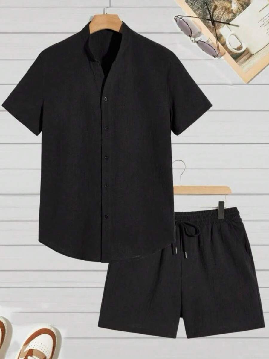Men T-Shirt Co-Ords - 黑色 - 查看 1