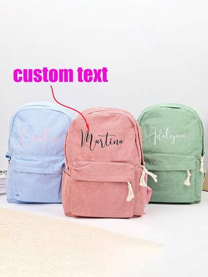 1 Piece Personalized Embroidered Backpack, Customized Embroidered School Bag Gift, Corduroy Backpack Souvenir, Children's Embroidered School Bag, Personalized Gift,Multi-Functional,Ornamental,Letter,Stylish,Modern,Colorful,Cute,Adorable,Casual,Custom,Personalised,Unique,Customized,Ideal Gifts For Him,Ideal Gifts For Her,Kids,Gala Night