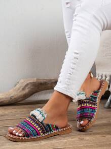 Sandalias tipo chanclas con tacón grueso para mujer, duraderas, antideslizantes, de fácil puesta, para playa, caminar, exteriores, con estampado floral, punta abierta, baja, con forro de tela suave y suela de goma