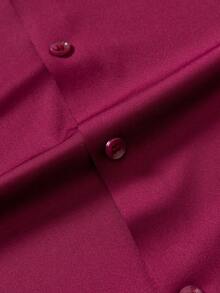 Traceless Knitted High-Elastic Iron-Free Men's Shirt Long-Sleeved Plain Top Stretch Ice Silk Business Casual High-End Men's Shirt Material 88% Polyester 12% Spandex Fabric Gram Weight 160g Single-Piece Pack - 酒紅色 - 查看 10
