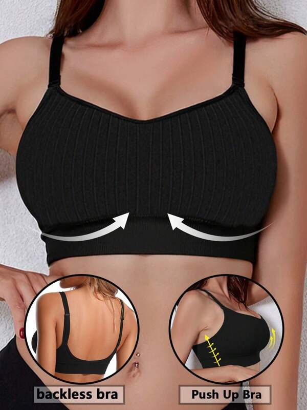 Women Push Up Bra Sport Crop Top Bras Breathable Solid Color Sports Workout Bralette Tank Cross Tops Yoga Intimates Backless Workout Underwear Lingerie