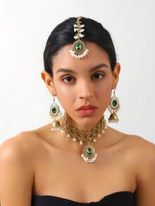 4 件套复古阿拉伯皇家风格波西米亚女士首饰套装，适合派对和节日穿着，适合女士的礼物 - 橢圓套鏈 - 查看 4