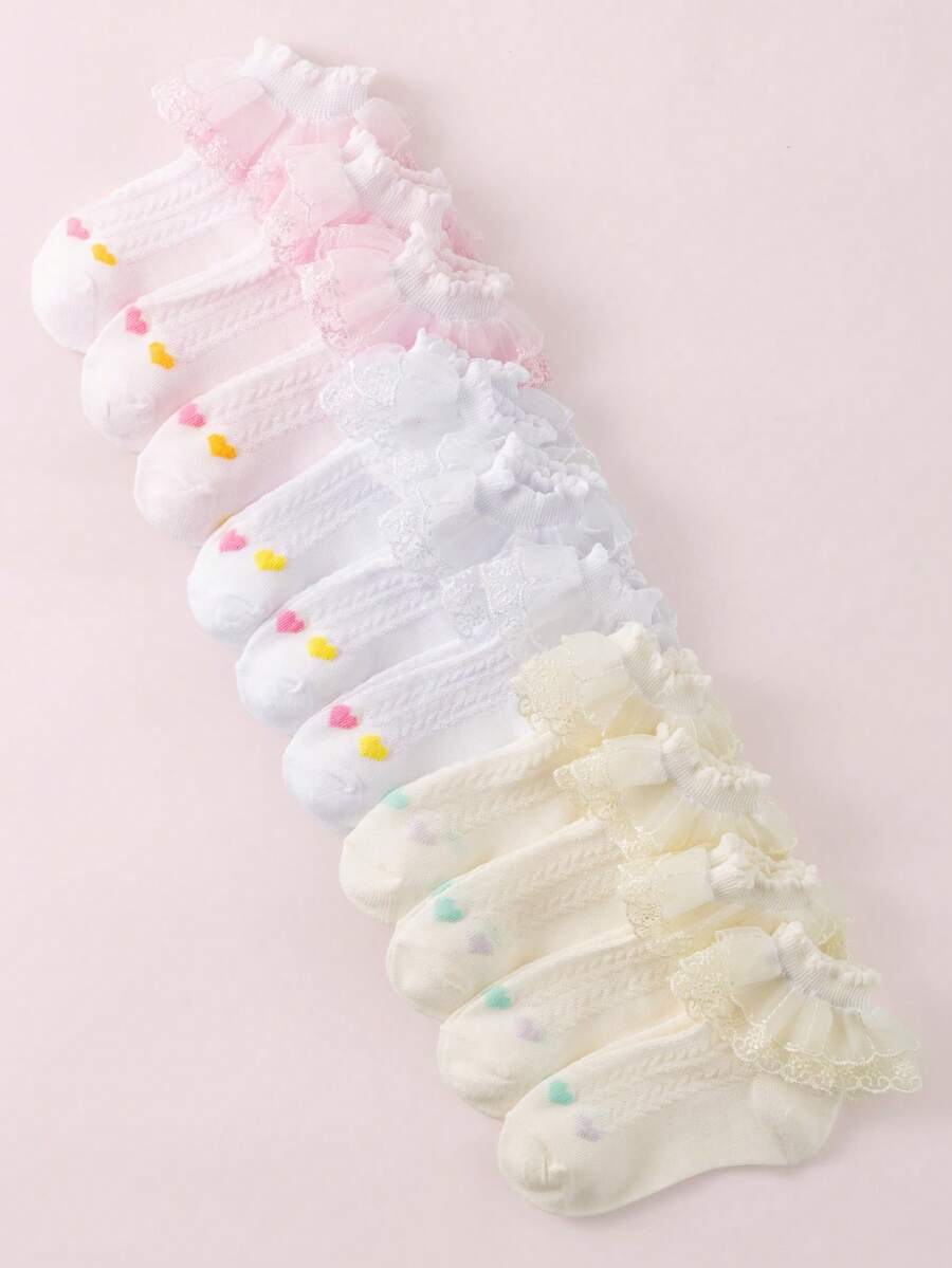 10/1 双女婴春夏季网眼蕾丝袜，纯色荷叶边刺绣，亲肤柔软透气，时尚可爱的公主风格，适合日常穿着、送礼、旅行，搭配公主裙
