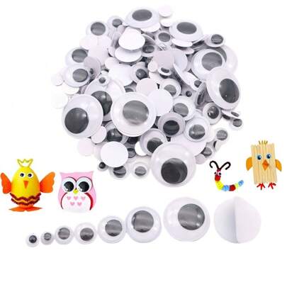 Yeux googly ondulants noir, blanc et colorés de 6 mm à 25 mm avec autocollant adhésif pour fournitures d'artisanat DIY pour la création de scrapbooking et de décoration