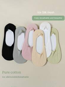 5 Pairs(Random Color) Women's Spring/Summer New Boat Socks, Anti-Slip Breathable Low-Cut Silicone Non-Slip Invisible Mesh Socks - Multicolor - View 6