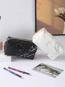 1pc Marble Pattern Pencil Case, PU Pencil Bag Waterproof Stationery Storage Bag, Suitable For Household Daily Necessities Storage, Essential School Supplies For Students, Teacher Rewards,Back To School,School Supplies,Pencil Pouch,School Bag - Multicolor - View 7