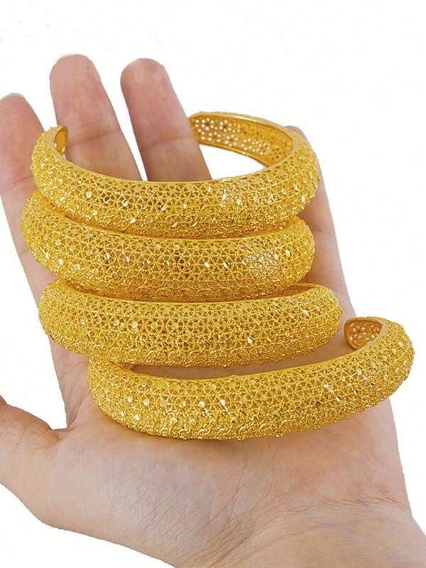 4Pcs Nigeria Copper Alloys Bangle Bracelet Jewelry India Africa Women Charm Luxury Bangles Anniversary Party Jewelry