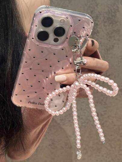 韩国镭射心形蝴蝶结吊坠粉色闪粉水波纹手机壳适用于 16 Pro Max 15 Pro 14 13夏季防摔保护套甜美少女外壳防水防震防刮