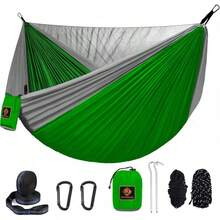 Camping Hammock, Portable Hammocks With Mosquito Net,Lightweight Nylon Parachute Hammock With 10ft Tree Straps,Camping Gear Must Haves For Travel Hiking Backpacking Beach Patio-Green&Khaki - Green - View 1